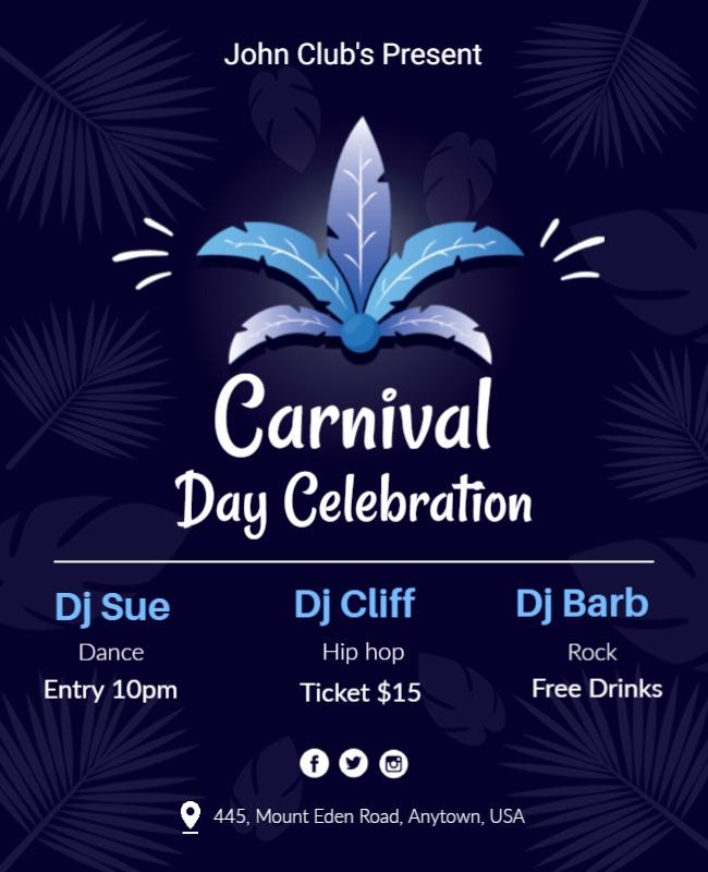 Tropical Blue Carnival Day Celebration Event Poster Template