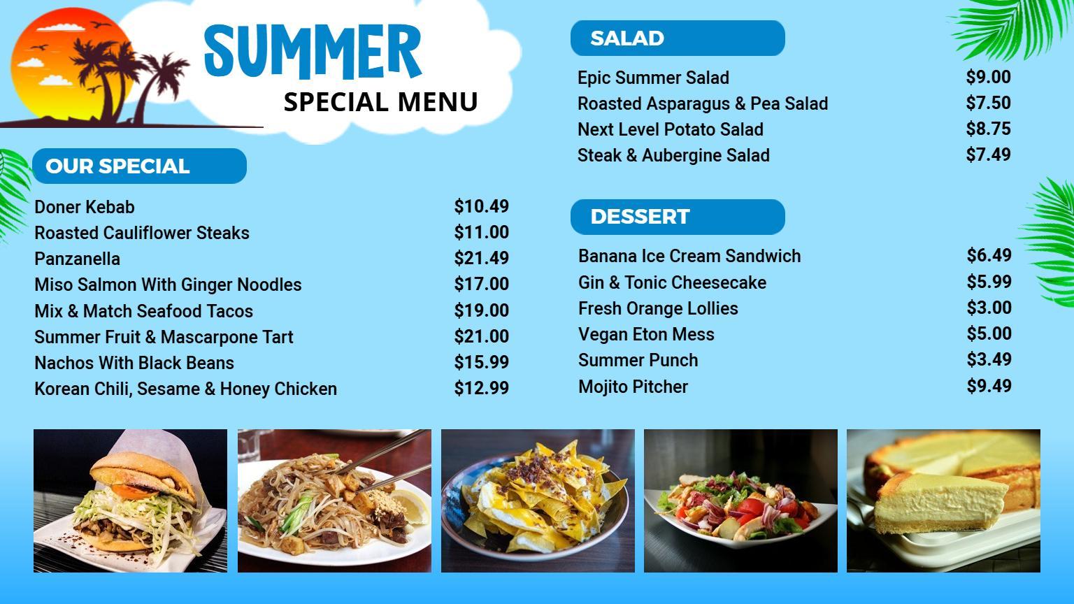 Tropical Blue Summer Special Menu Template