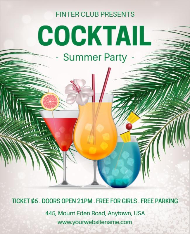 Tropical Cocktail Summer Party Flyer Template