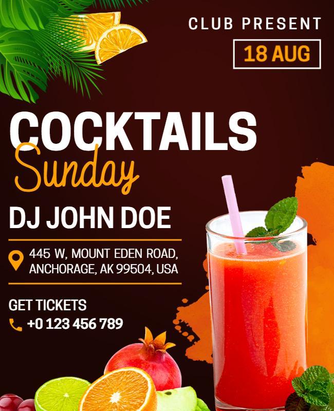 Tropical Cocktail Sunday Party Flyer Template