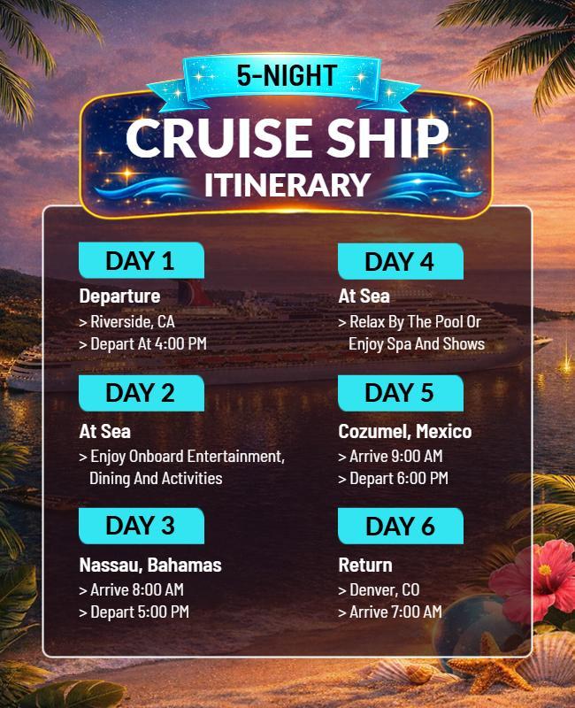 Tropical Cruise Ship Itinerary Flyer Template