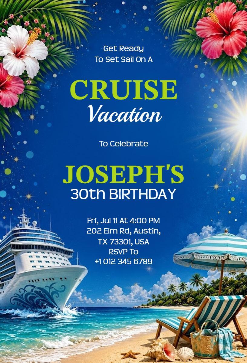 Tropical Cruise Vacation Summer Birthday Celebration Invitation Template
