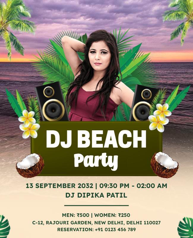 Tropical Dj Beach Party Flyer Template