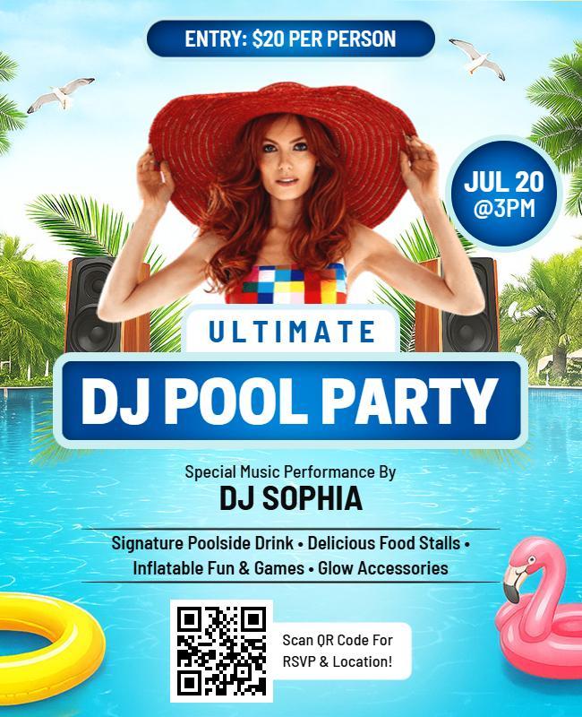 Tropical DJ Pool Party with Inflatable Fun Flyer Template