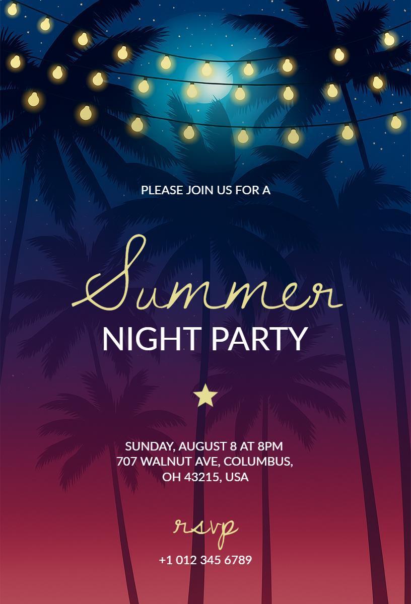 Tropical Evening Summer Night Party Invitation Template