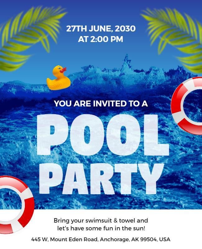 Tropical Fun Pool Party Invitation Poster Template