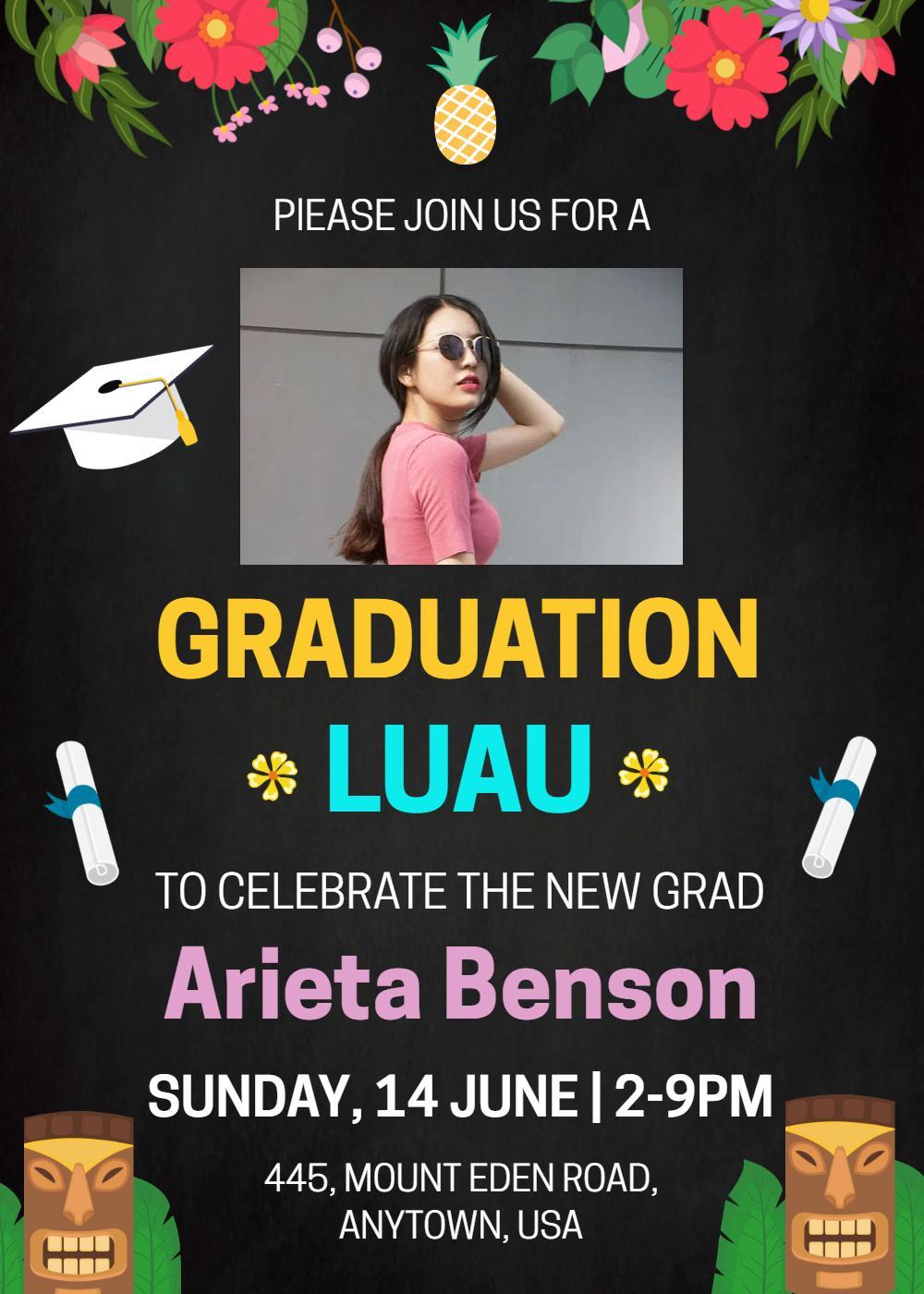 Tropical Graduation Luau Celebration Photo Invitation Template
