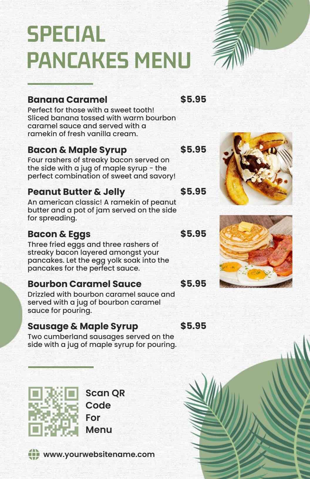 Tropical Green Special Pancakes Menu Template