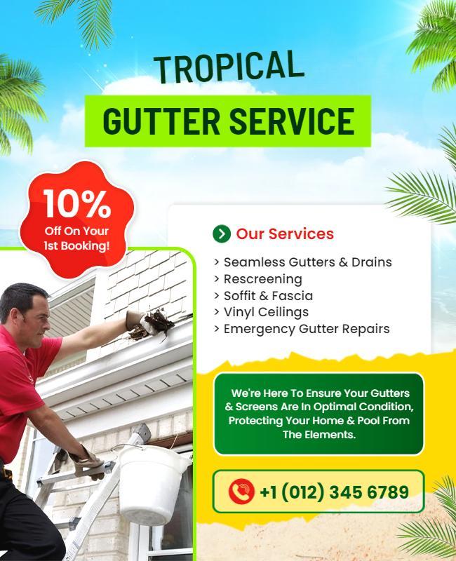 Tropical Gutter Service Promotion Flyer Template