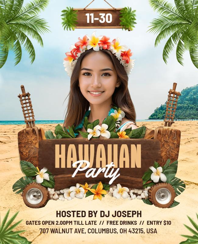 Tropical Hawaiian Beach Party Flyers Template