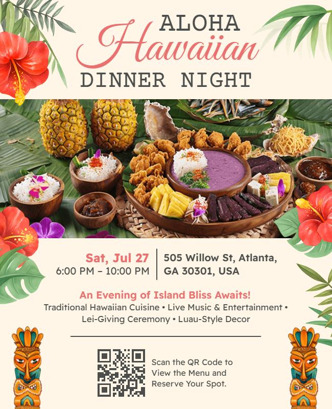 Tropical Hawaiian Dinner Night Event Flyer Template