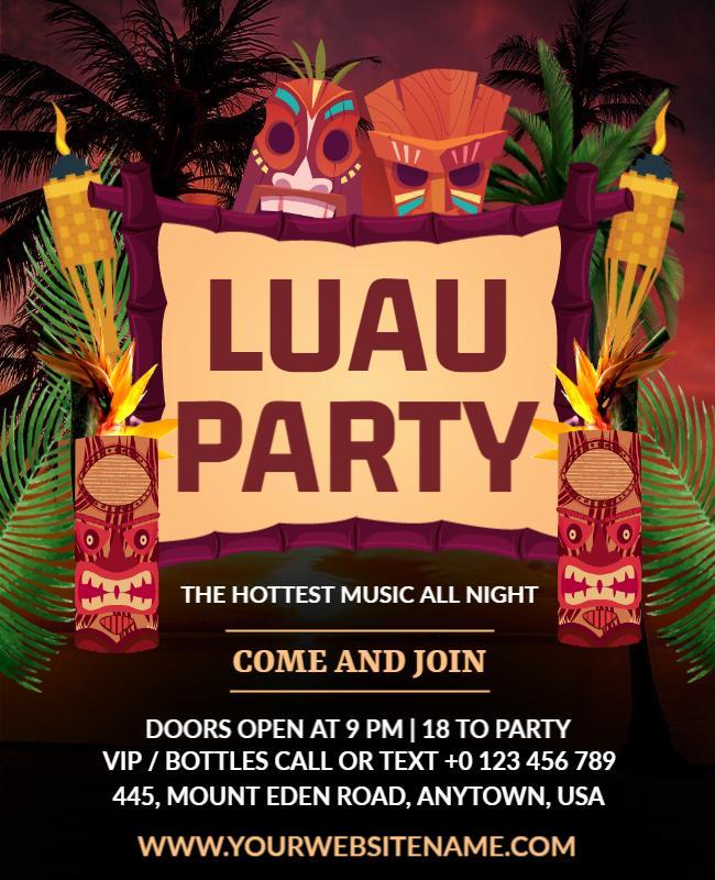 Tropical Hawaiian Themed Luau Party Night Flyer Template
