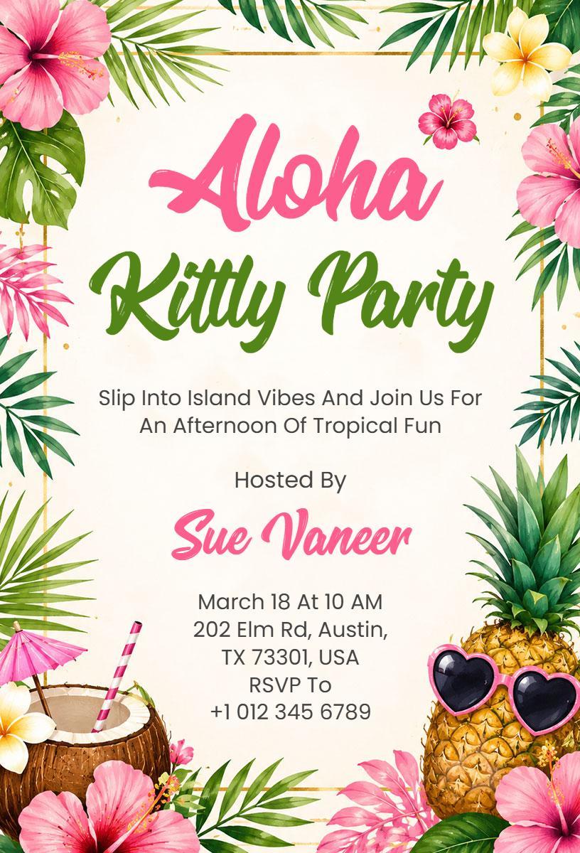 Tropical Island Aloha Kitty Party Invitation Template
