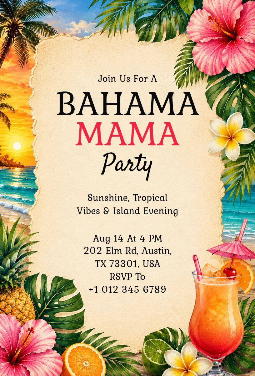 Tropical Island Vibes Bahama Mama Party Invitation Template