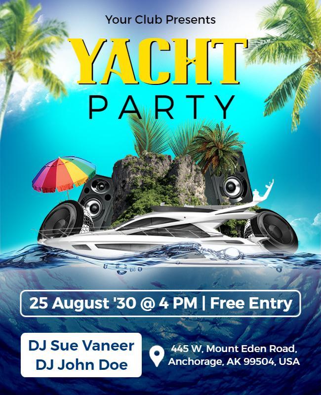 Tropical Island Yacht Party Event Flyer Template