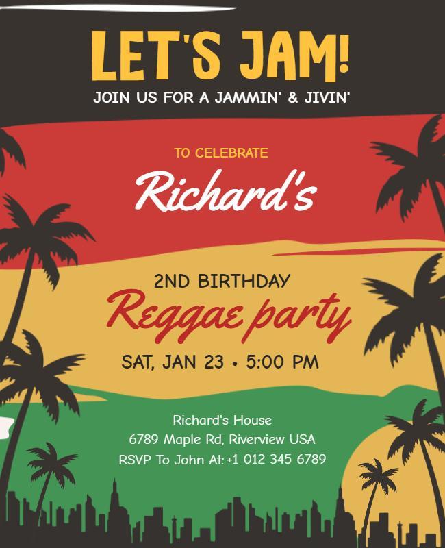 Tropical Jamaican Birthday Party Invitation Flyer Template