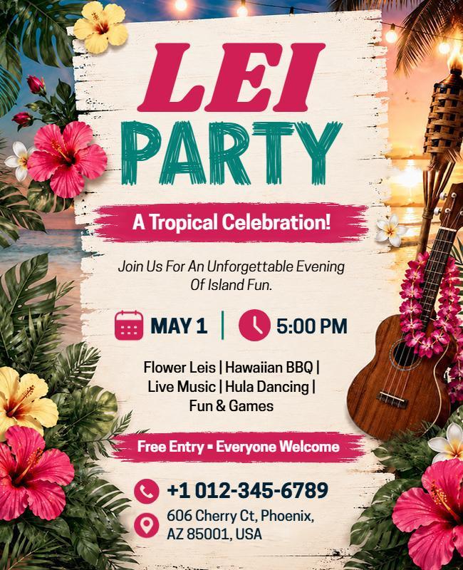 Tropical Lei Party Celebration Flyer Template