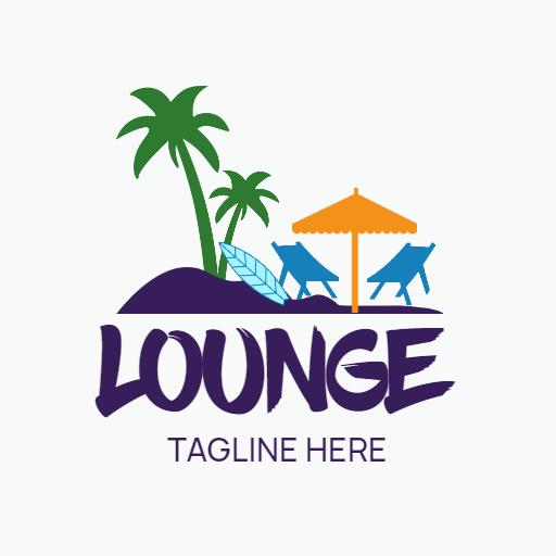 Tropical Lounge Scene with Palm Trees and Sunbeds Logo Template