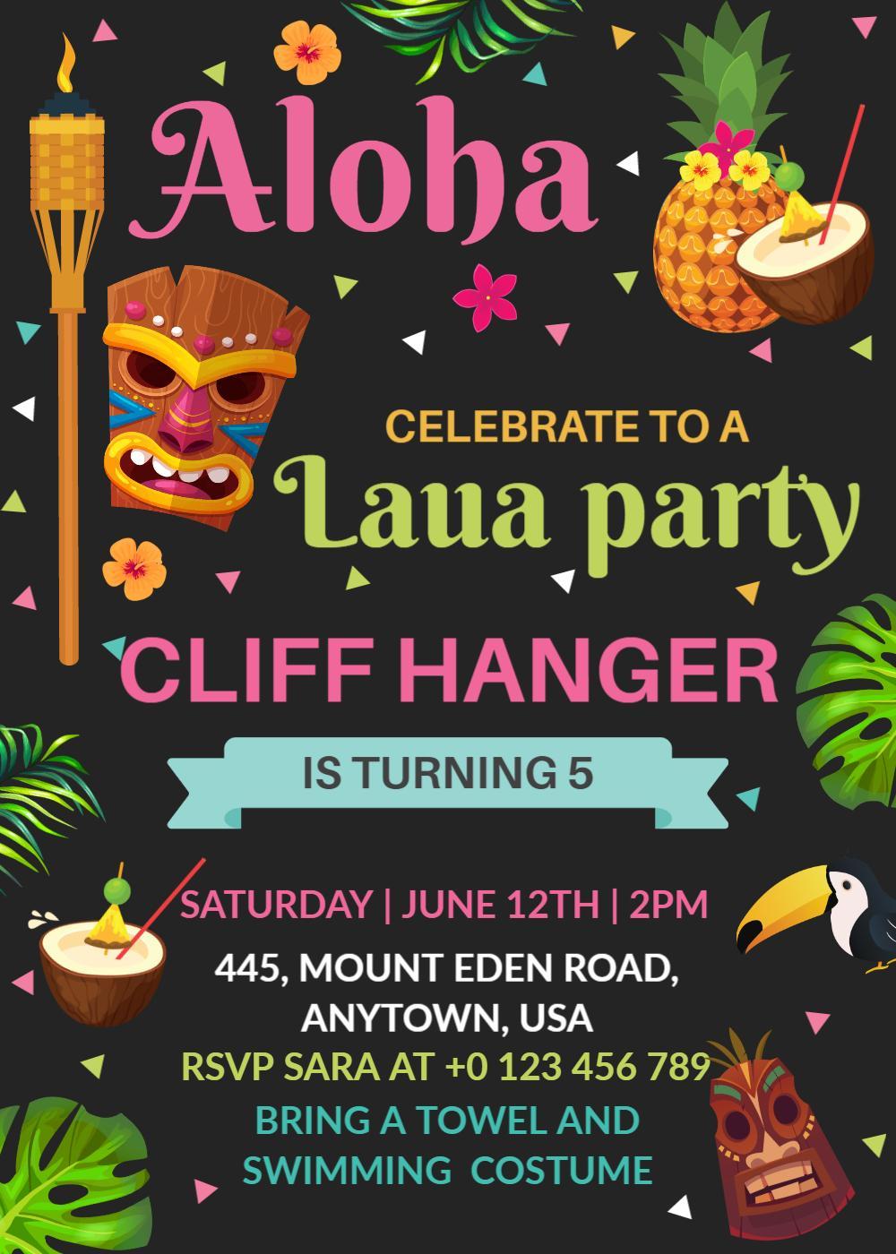 Tropical Luau Birthday Celebration Invitation Template