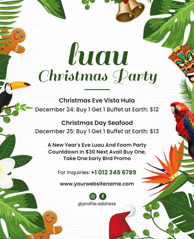 Tropical Luau Christmas Party Flyer Template