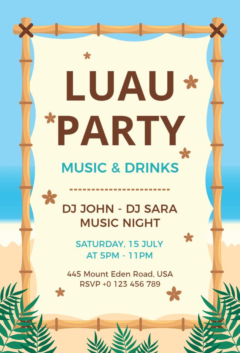Tropical Luau Summer Music Night Party Invitation Template