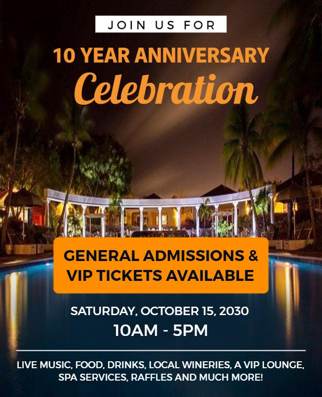 Tropical Luxurious 10 Year Anniversary Celebration Poster Template