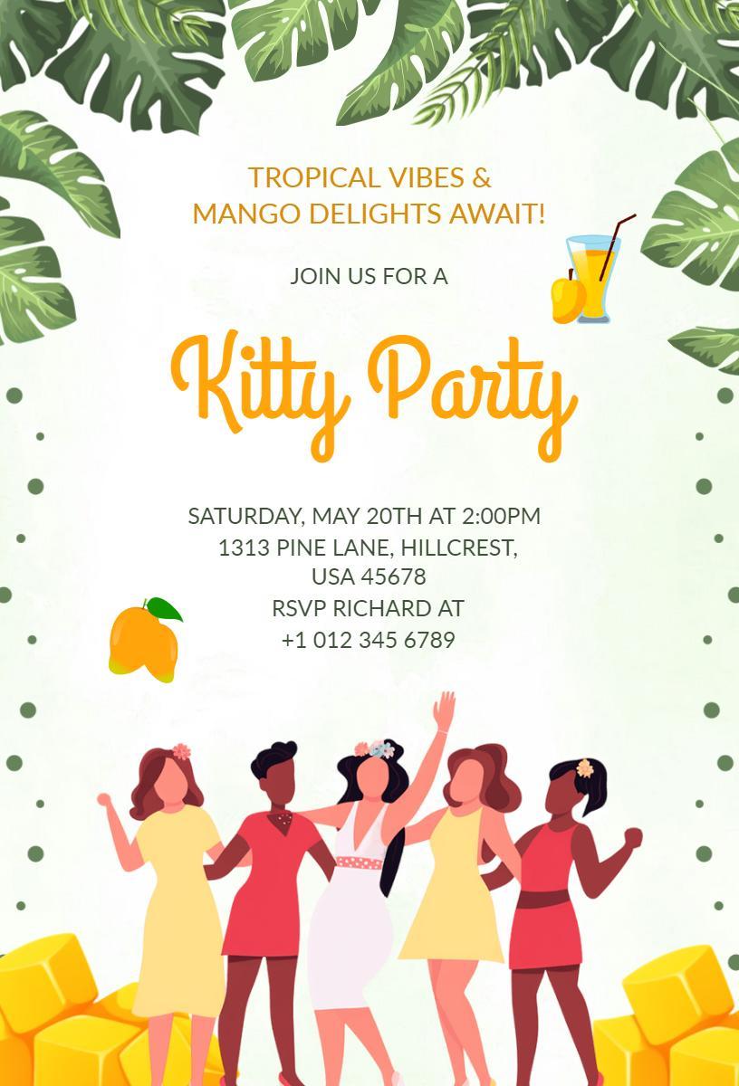 Tropical Mango Delight Ladies Kitty Party Invitation Template
