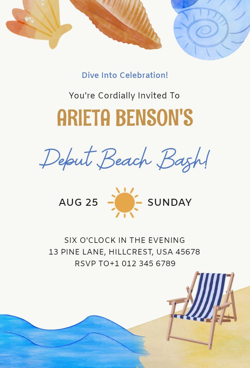 Tropical Ocean Themed Beach Party Celebration Invitation Template