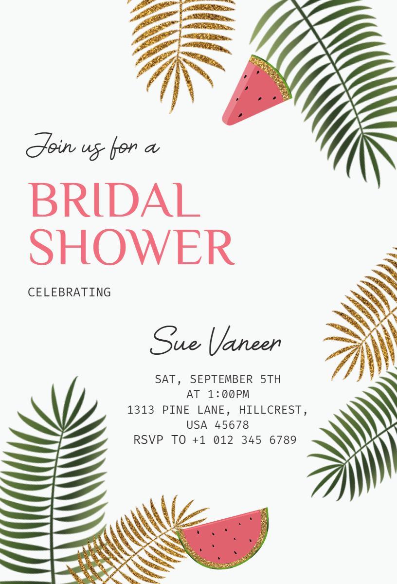 Tropical Palm Leaf Summer Bridal Shower Invitation Template
