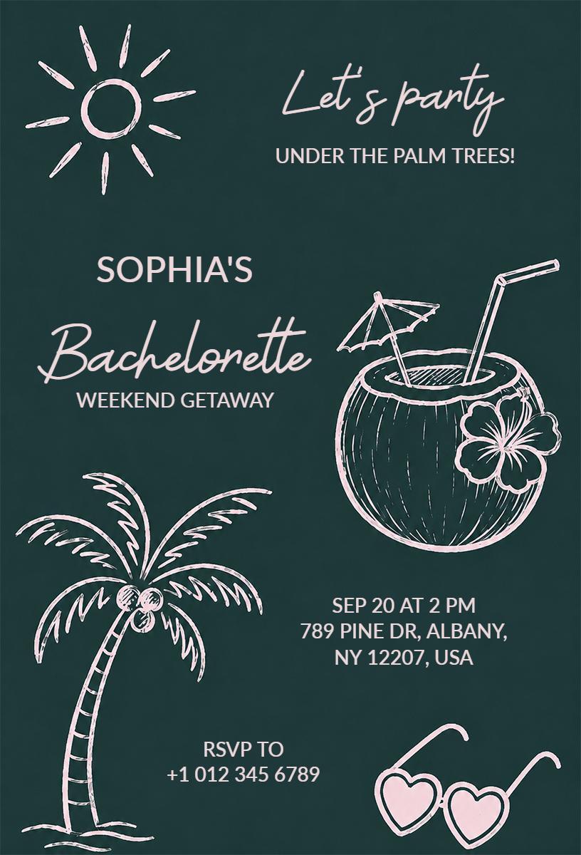 Tropical Palm Tree Bachelorette Weekend Getaway Invitation Template