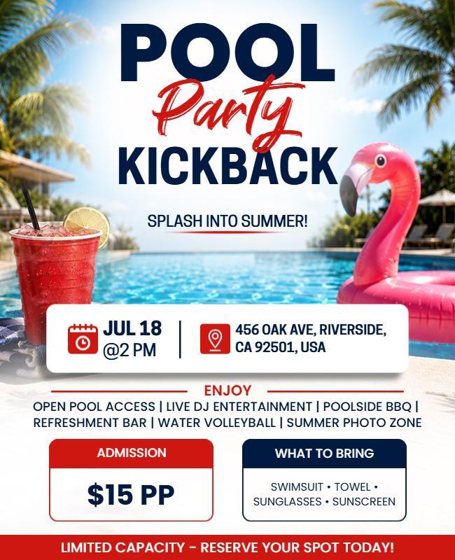 Tropical Palm Trees Pool Party Kickback Flyer Template