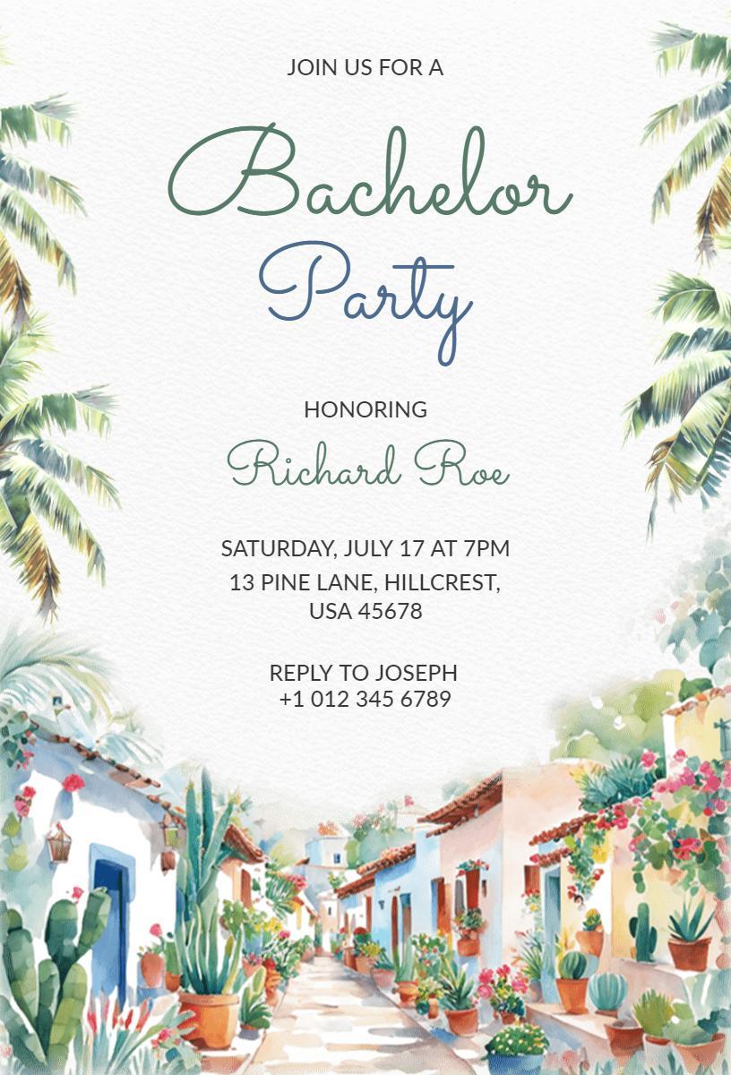 Tropical Paradise Bachelor Party Celebration Invitation Template