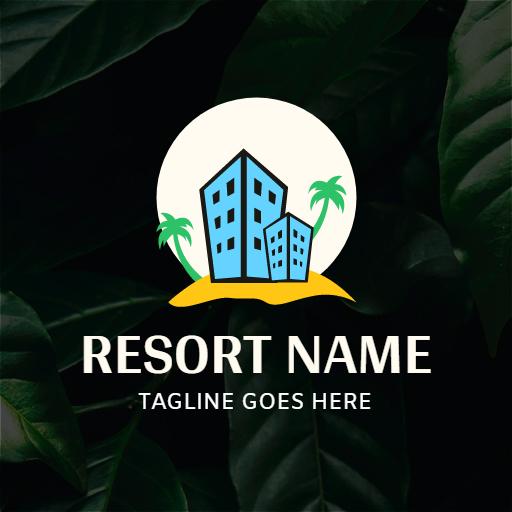 Tropical Paradise Featuring Bright Resort Buildings Logo Template