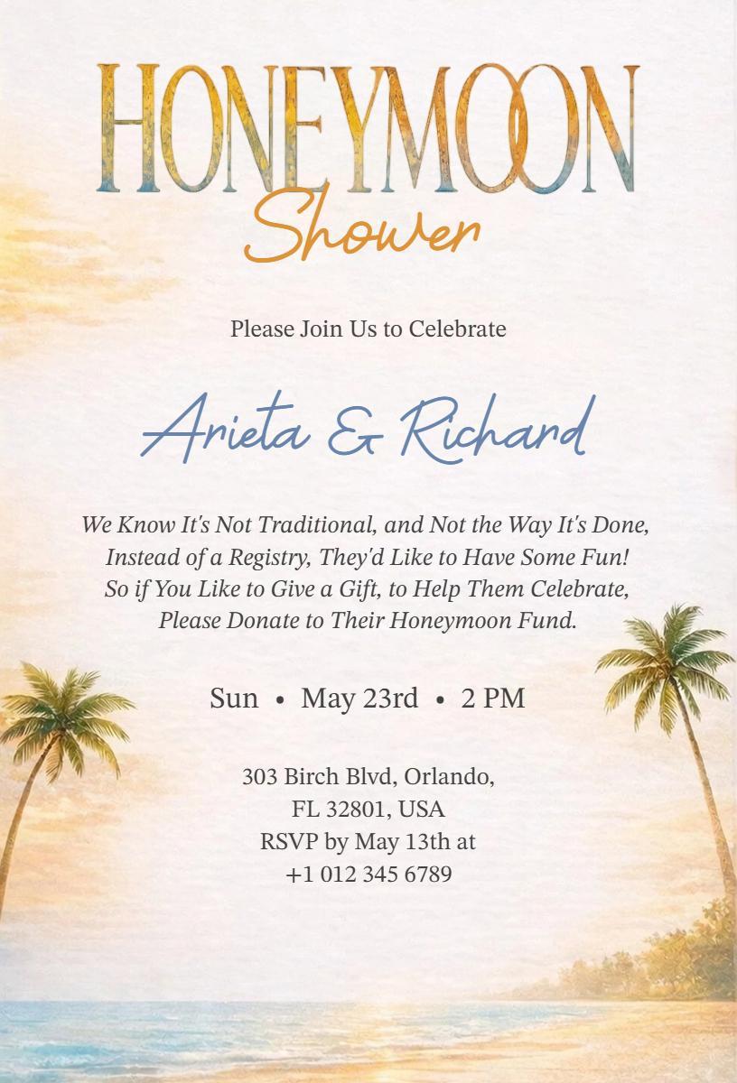 Tropical Paradise Honeymoon Shower Celebration Invitation Template