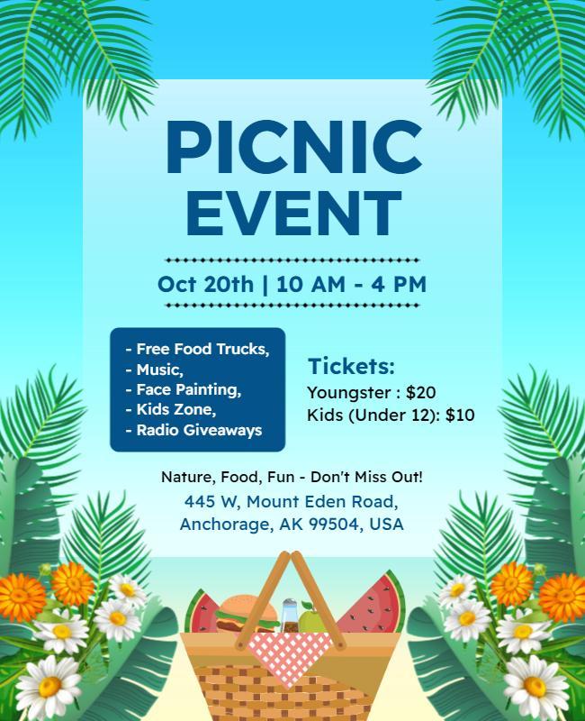 Tropical Picnic Family Fun Event Flyer Template