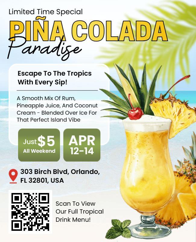 Tropical Piña Colada Summer Cocktail Event Flyer Template