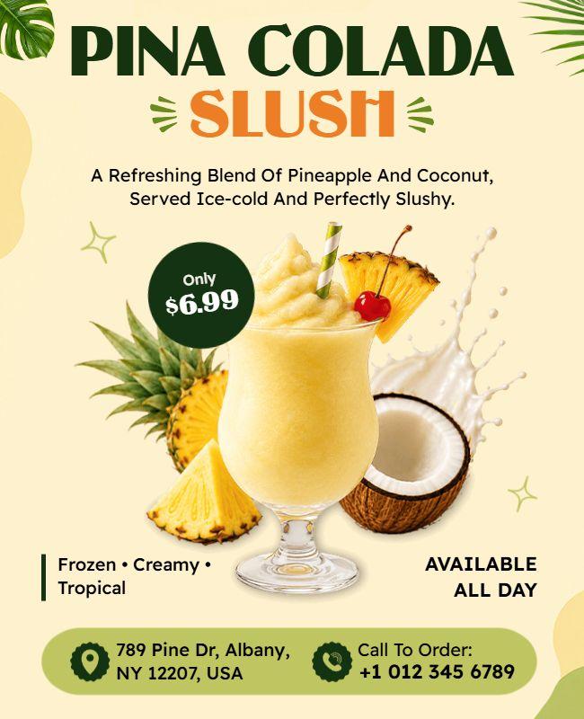 Tropical Pineapple Coconut Pina Colada Slush Flyer Template