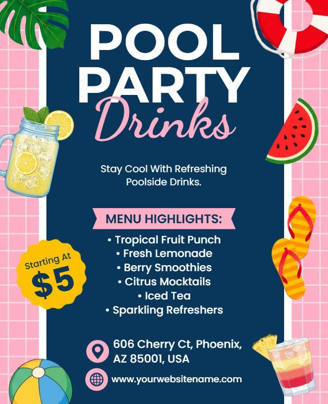 Tropical Pool Party Drinks Flyer Template
