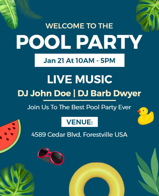 Tropical Pool Party with Live Music Flyer Template