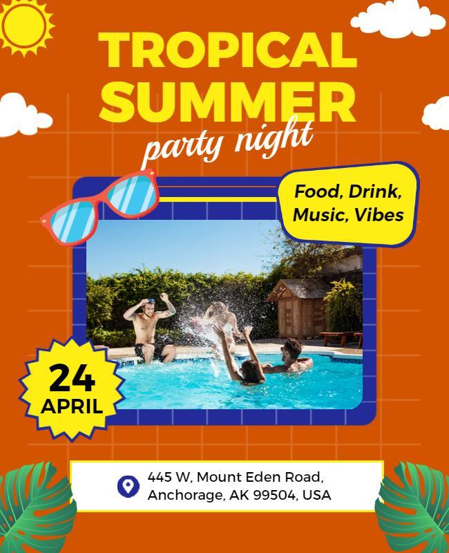 Tropical Poolside Summer Party Flyer Template