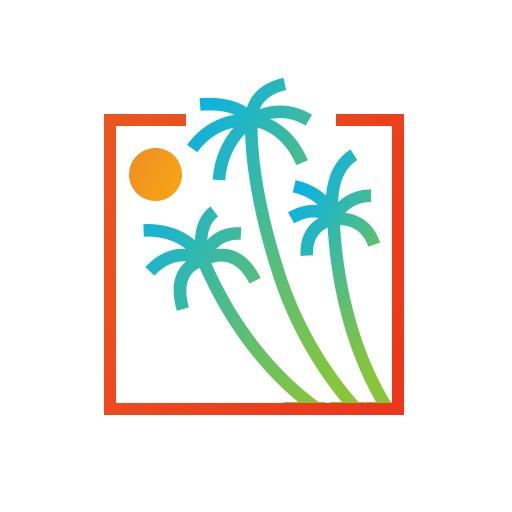 Tropical Scene with Palm Trees and Sunlight Square Logo Template