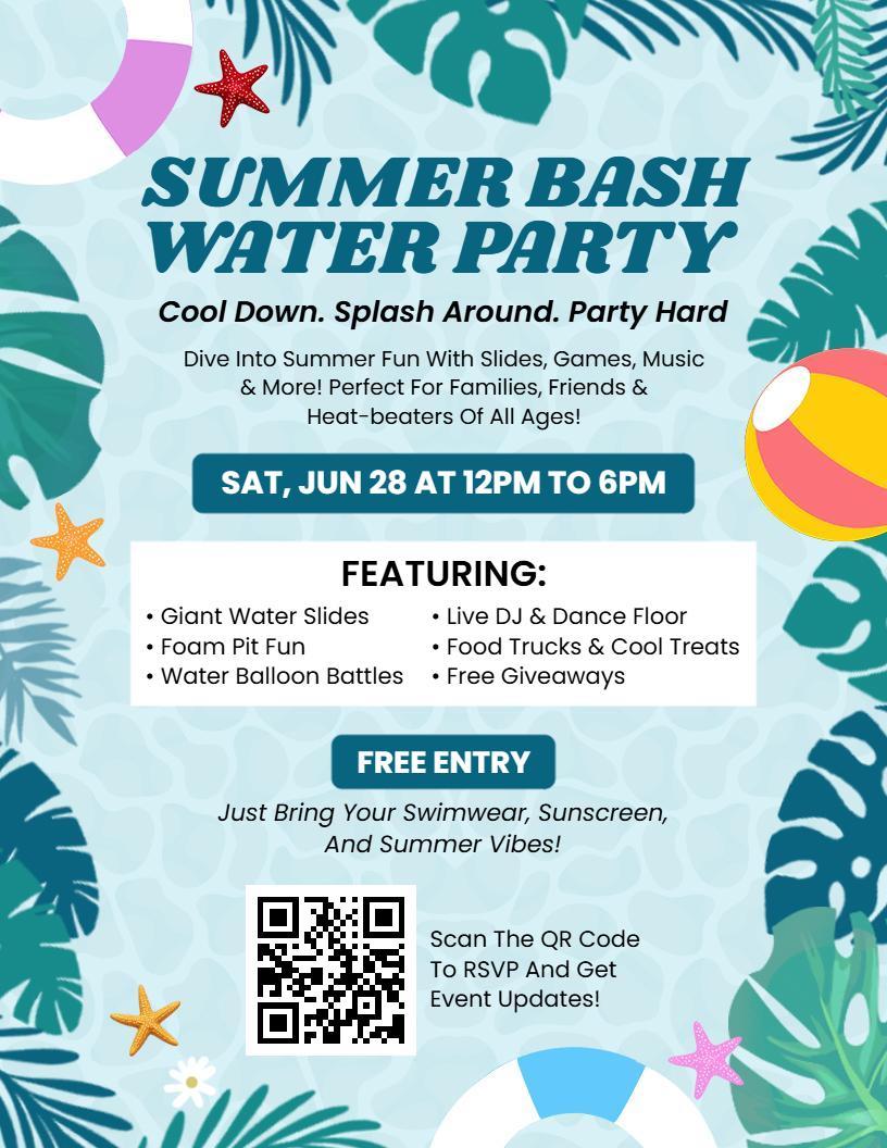 Tropical Summer Bash Water Party Celebration Flyer Template