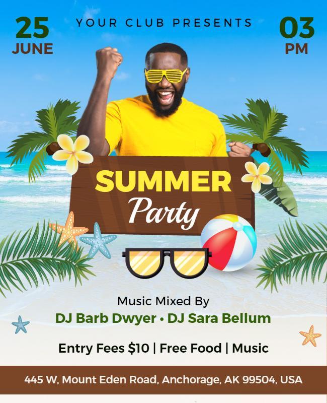 Tropical Summer Beach Party Celebration Flyer Template