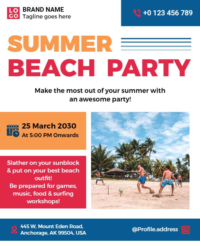 Tropical Summer Beach Party Event Flyer Template