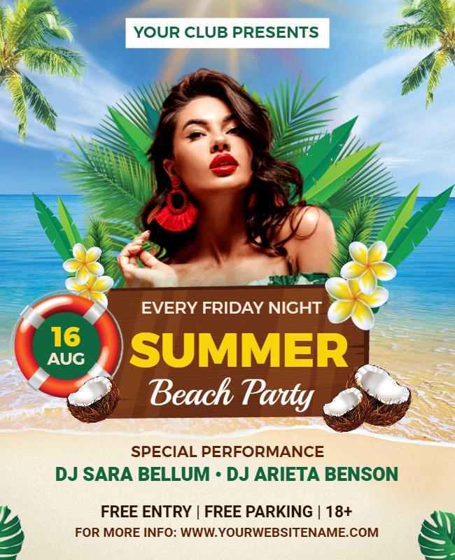 Vibrant Tropical Summer Beach Party Night Flyer Template