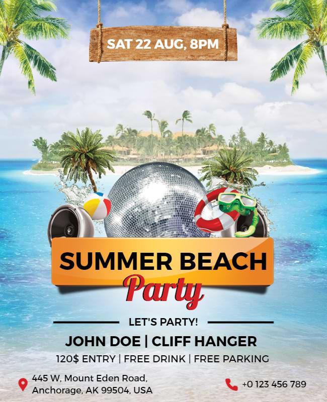 Tropical Summer Beach Party Flyer Template