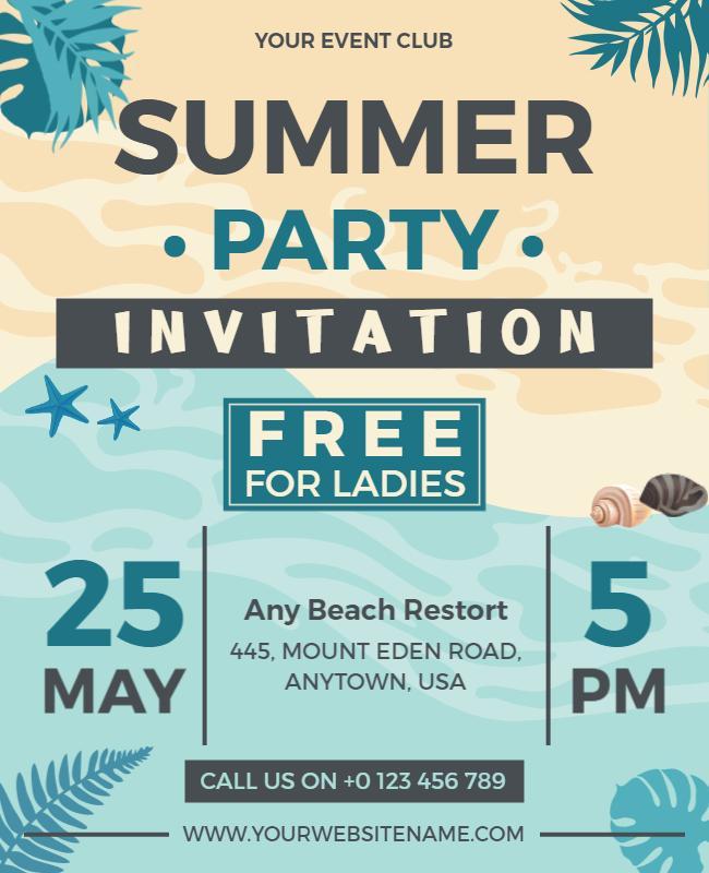 Tropical Summer Beach Party Invitation Flyer Template