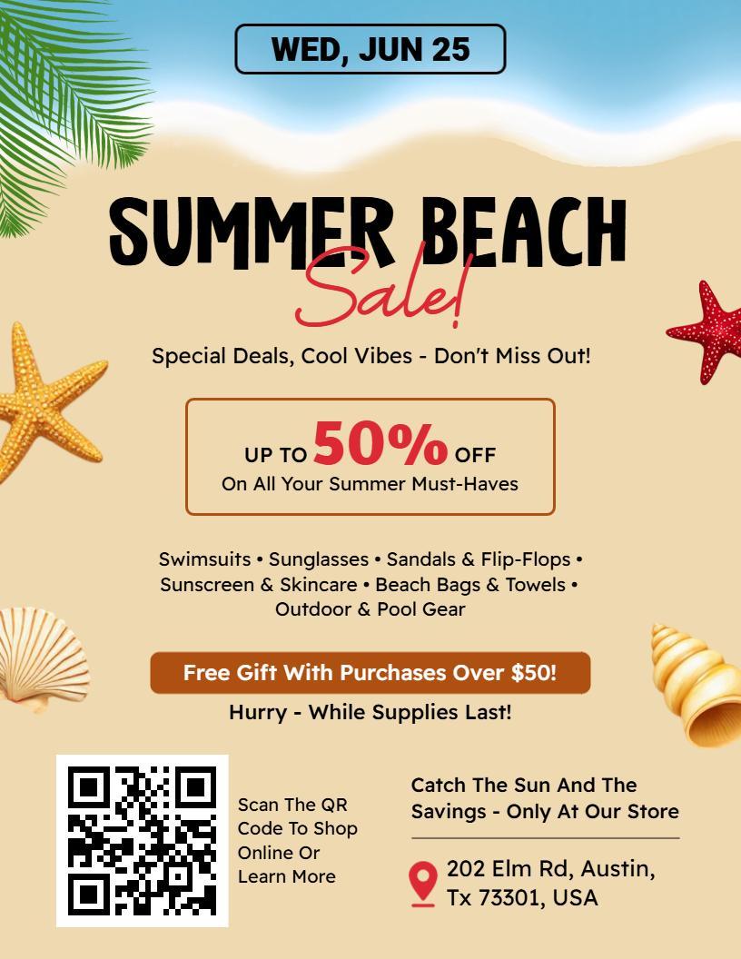 Tropical Summer Beach Sale Promotional Flyer Template