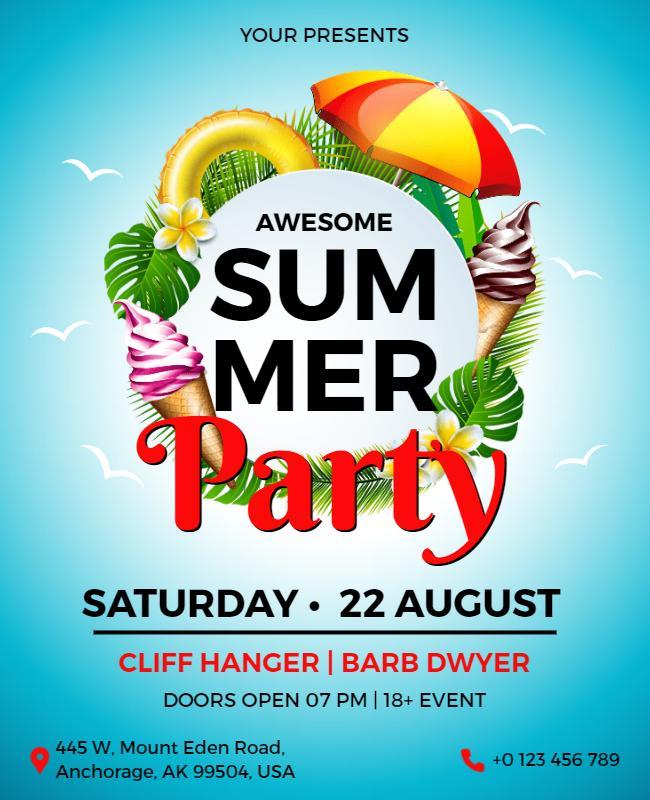 Tropical Summer Party Celebration Flyer Template