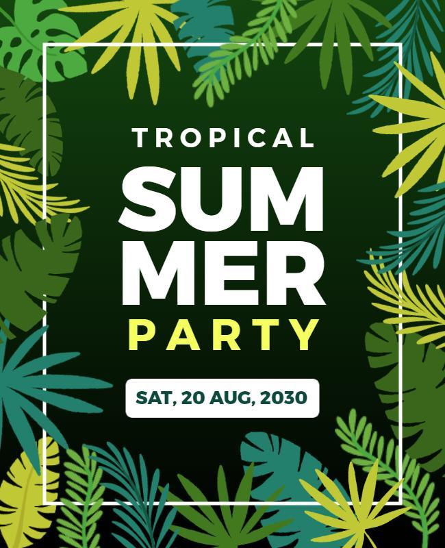 Tropical Green Leafy Summer Party Flyer Template